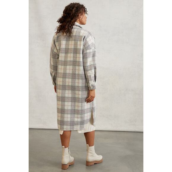 Anthropologie If By Sea Plaid Long Bobbie Shirt Jacket Shacket Gray - Picture 9 of 15